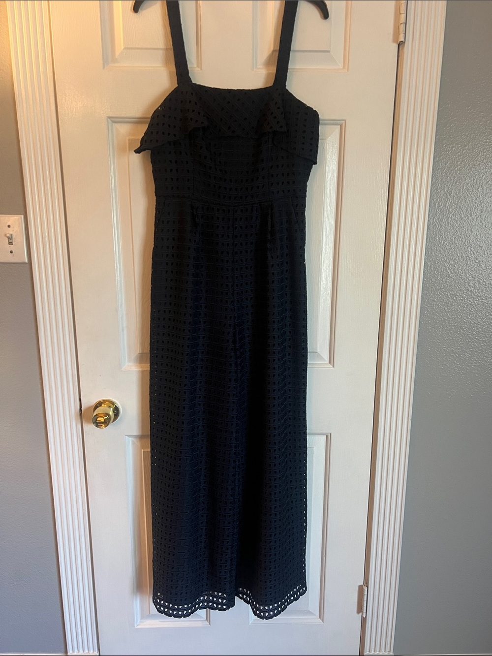 Navy Eyelet Square-Neck Wide-Leg Jumpsuit by Antonio Melani